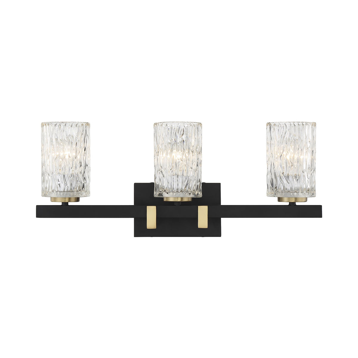 Savoy House Keene 23in 3-Light Vanity Light | Modern Matte Black and Warm Brass Clear Water Glass | Bathroom Vanity | Model L8-3601-3-143