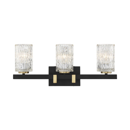 Savoy House Keene 23in 3-Light Vanity Light | Modern Matte Black and Warm Brass Clear Water Glass | Bathroom Vanity | Model L8-3601-3-143