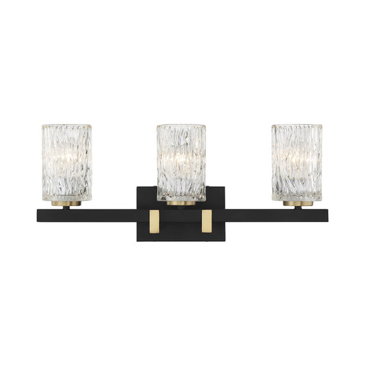 Savoy House Keene 23in 3-Light Vanity Light | Modern Matte Black and Warm Brass Clear Water Glass | Bathroom Vanity | Model L8-3601-3-143