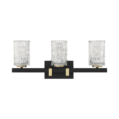 Savoy House Keene 23in 3-Light Vanity Light | Modern Matte Black and Warm Brass Clear Water Glass | Bathroom Vanity | Model L8-3601-3-143