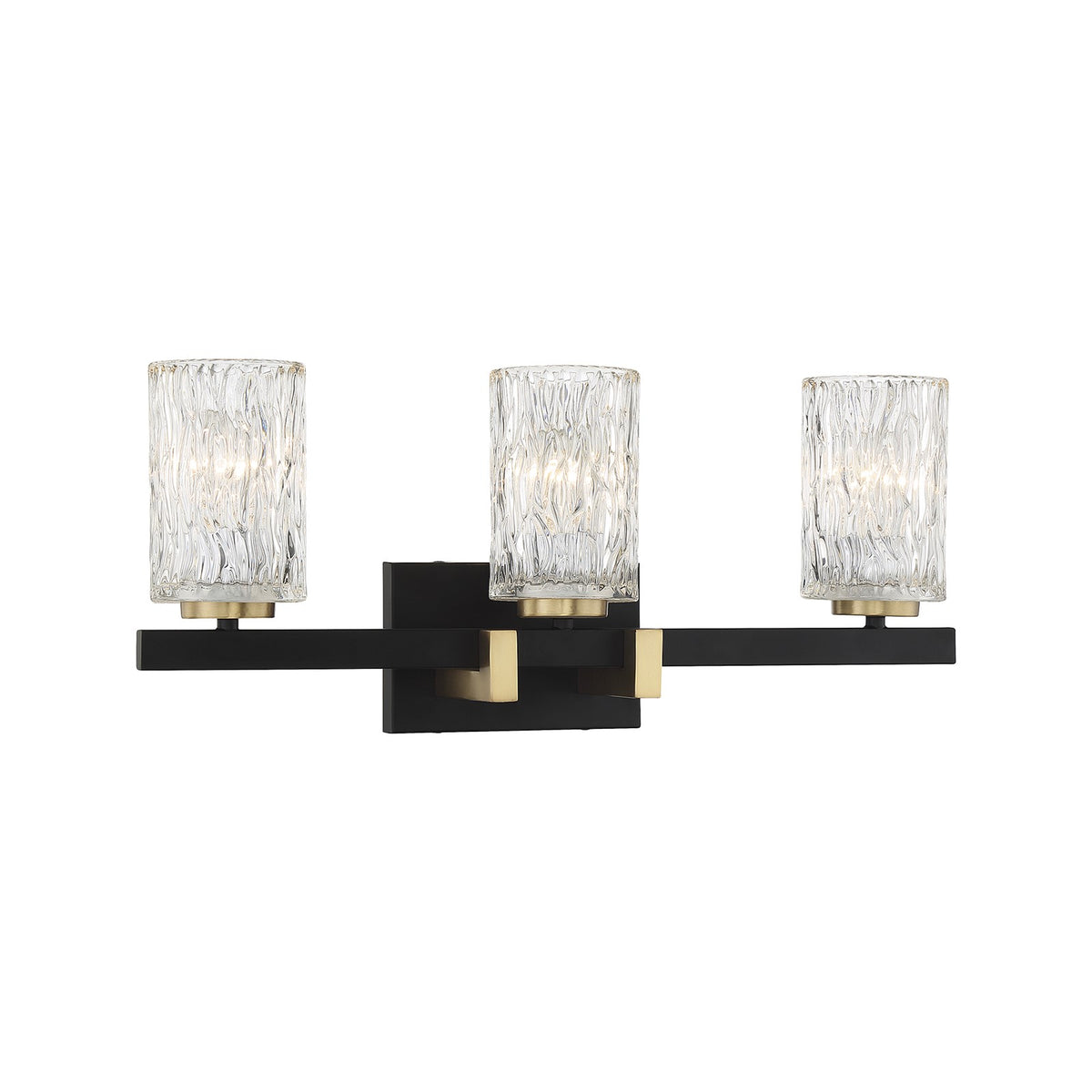 Savoy House Keene 23in 3-Light Vanity Light | Modern Matte Black and Warm Brass Clear Water Glass | Bathroom Vanity | Model L8-3601-3-143