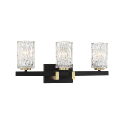 Savoy House Keene 23in 3-Light Vanity Light | Modern Matte Black and Warm Brass Clear Water Glass | Bathroom Vanity | Model L8-3601-3-143