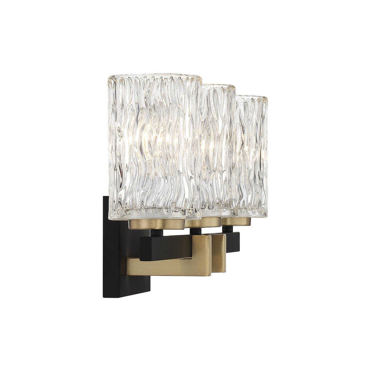 Savoy House Keene 23in 3-Light Vanity Light | Modern Matte Black and Warm Brass Clear Water Glass | Bathroom Vanity | Model L8-3601-3-143