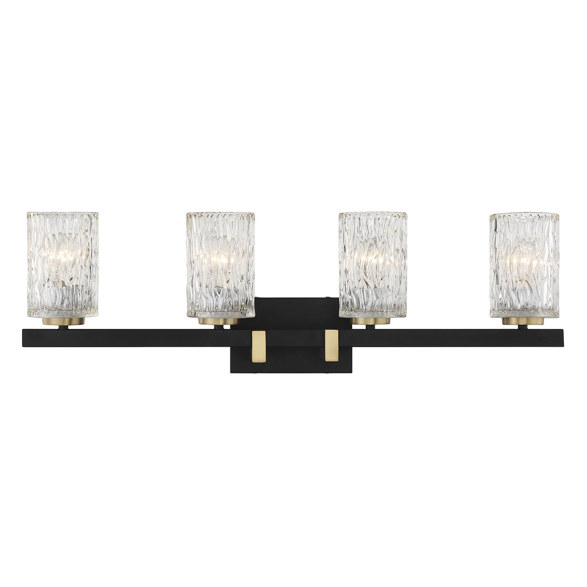 Savoy House Keene 31in 4-Light Vanity Light | Modern Matte Black and Warm Brass Clear Water Glass | Bathroom Vanity | Model L8-3601-4-143
