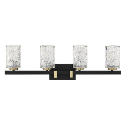 Savoy House Keene 31in 4-Light Vanity Light | Modern Matte Black and Warm Brass Clear Water Glass | Bathroom Vanity | Model L8-3601-4-143