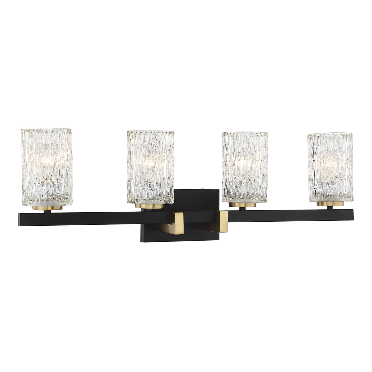 Savoy House Keene 31in 4-Light Vanity Light | Modern Matte Black and Warm Brass Clear Water Glass | Bathroom Vanity | Model L8-3601-4-143