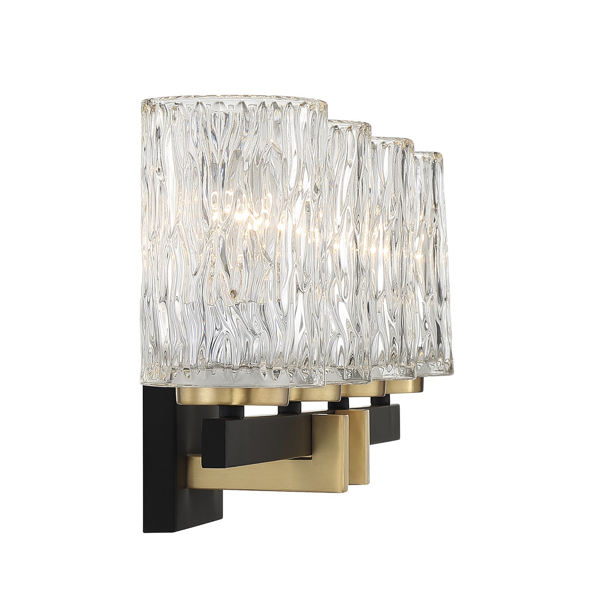 Savoy House Keene 31in 4-Light Vanity Light | Modern Matte Black and Warm Brass Clear Water Glass | Bathroom Vanity | Model L8-3601-4-143
