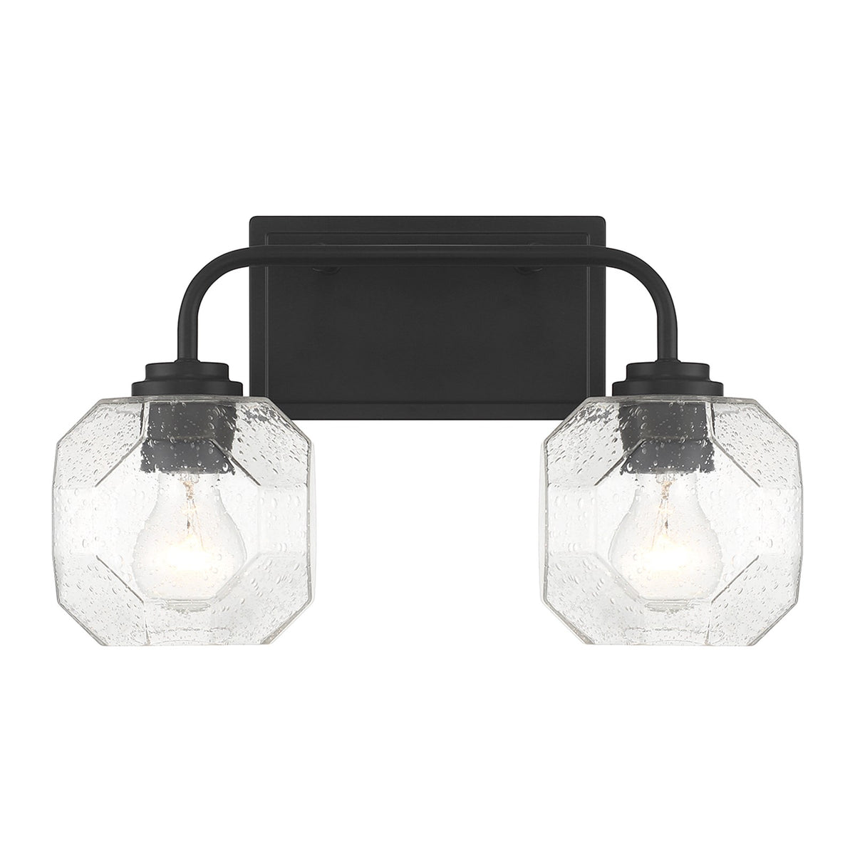 Savoy House Baldwin 16in 2-Light Vanity Light | Modern Matte Black and Clear Seeded Glass | Bathroom Vanity & Powder Room | Model L8-4399-2-BK