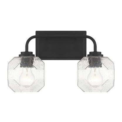 Savoy House Baldwin 16in 2-Light Vanity Light | Modern Matte Black and Clear Seeded Glass | Bathroom Vanity & Powder Room | Model L8-4399-2-BK