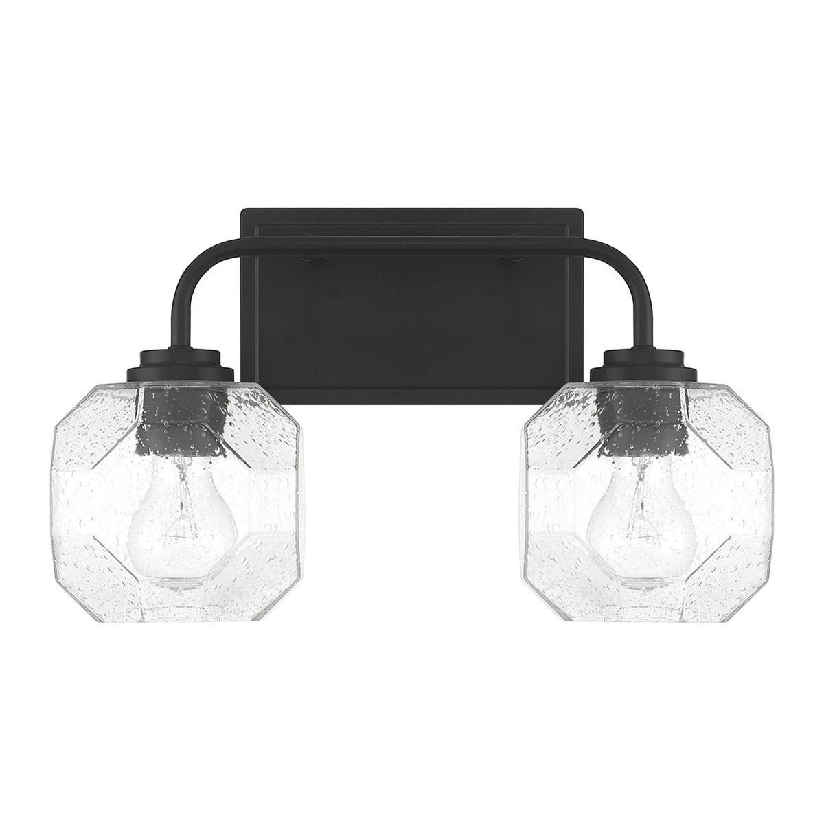 Savoy House Baldwin 16in 2-Light Vanity Light | Modern Matte Black and Clear Seeded Glass | Bathroom Vanity & Powder Room | Model L8-4399-2-BK
