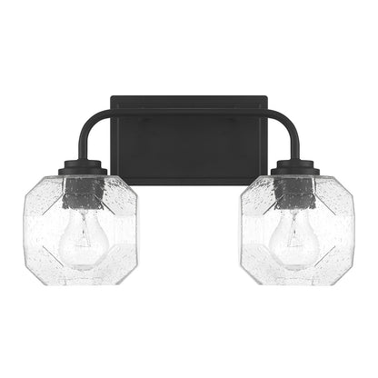Savoy House Baldwin 16in 2-Light Vanity Light | Modern Matte Black and Clear Seeded Glass | Bathroom Vanity & Powder Room | Model L8-4399-2-BK