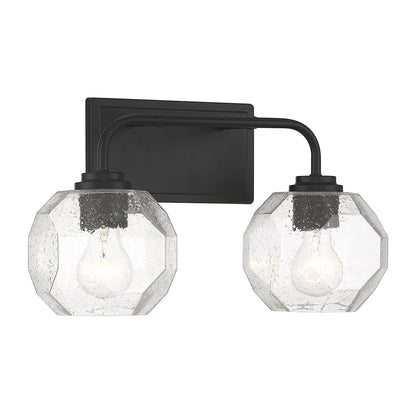 Savoy House Baldwin 16in 2-Light Vanity Light | Modern Matte Black and Clear Seeded Glass | Bathroom Vanity & Powder Room | Model L8-4399-2-BK