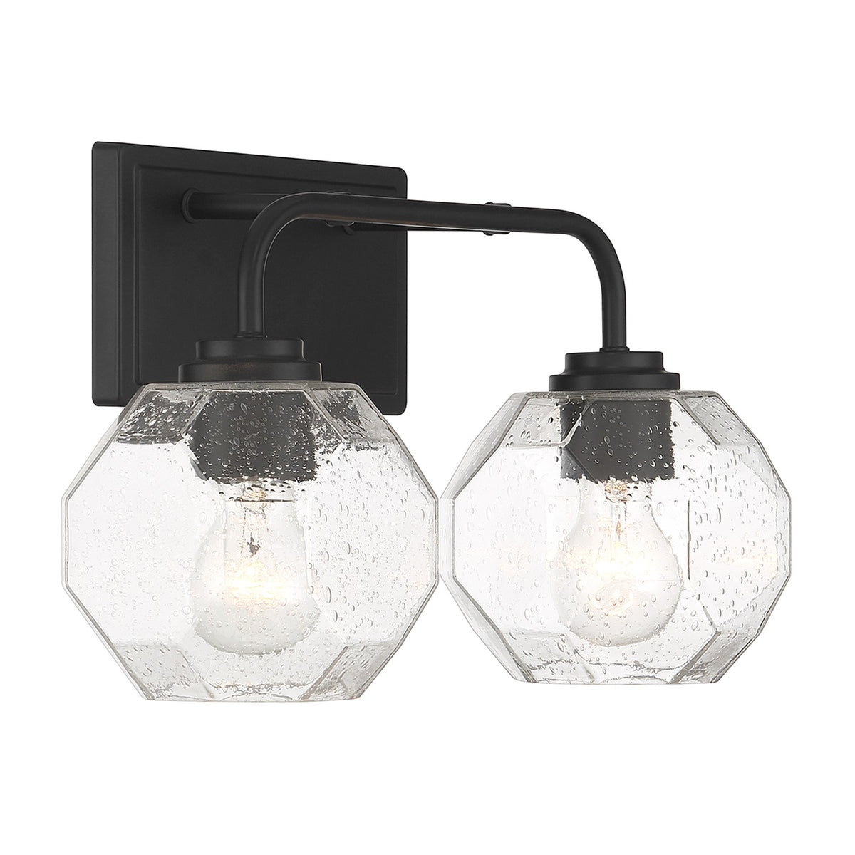 Savoy House Baldwin 16in 2-Light Vanity Light | Modern Matte Black and Clear Seeded Glass | Bathroom Vanity & Powder Room | Model L8-4399-2-BK