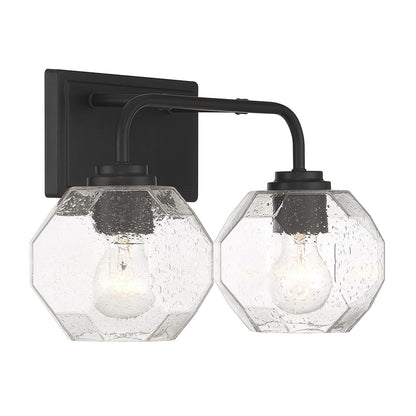 Savoy House Baldwin 16in 2-Light Vanity Light | Modern Matte Black and Clear Seeded Glass | Bathroom Vanity & Powder Room | Model L8-4399-2-BK