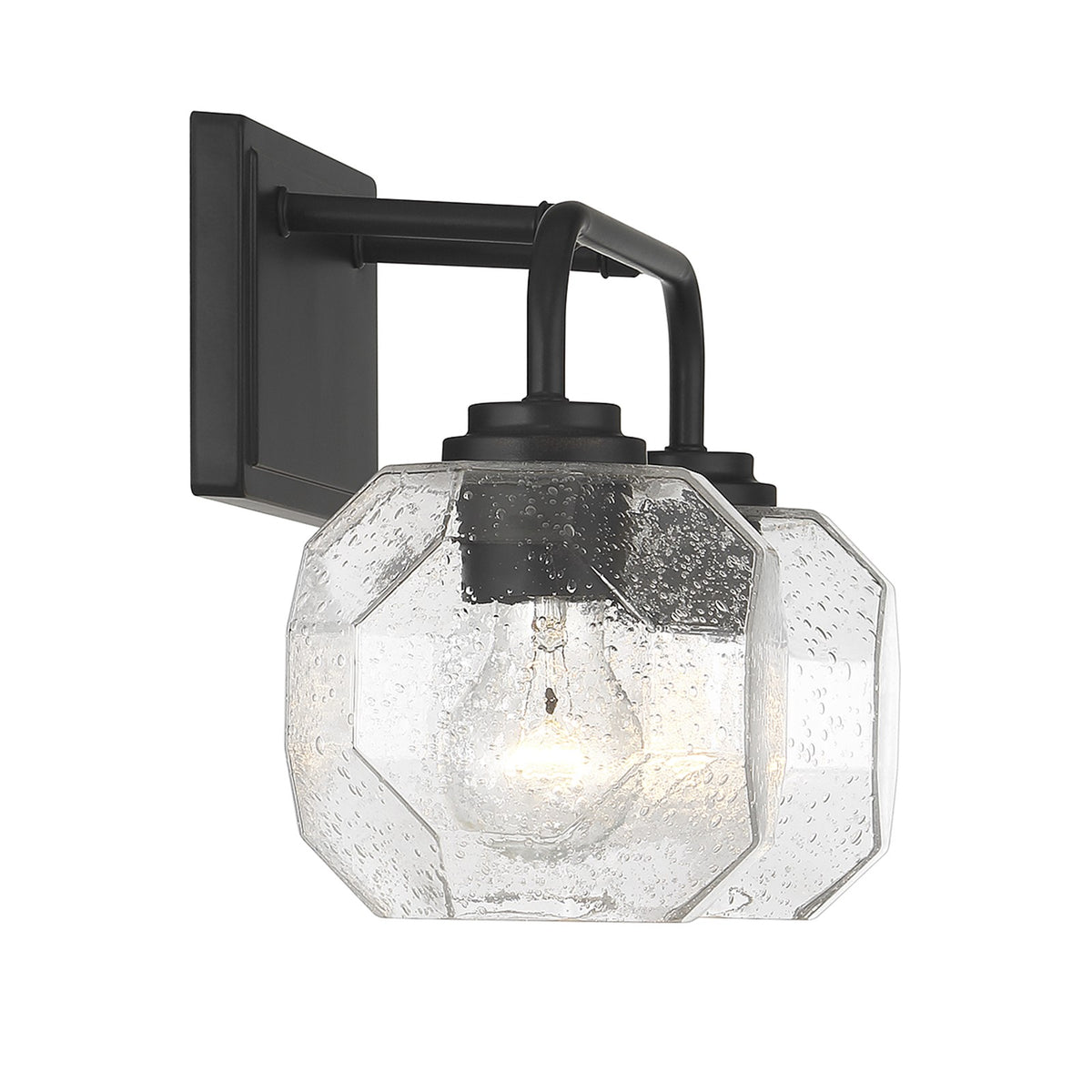 Savoy House Baldwin 16in 2-Light Vanity Light | Modern Matte Black and Clear Seeded Glass | Bathroom Vanity & Powder Room | Model L8-4399-2-BK