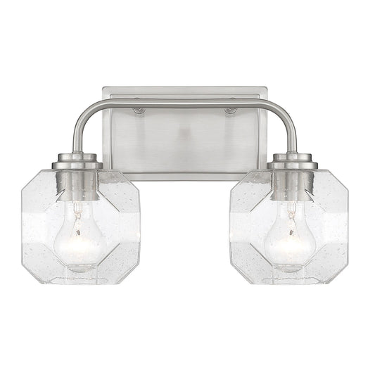 Savoy House Baldwin 16in 2-Light Vanity Light | Modern Satin Nickel and Clear Seeded Glass | Bathroom Vanity | 16 x 7.5 x 9.5 in | Model L8-4399-2-SN