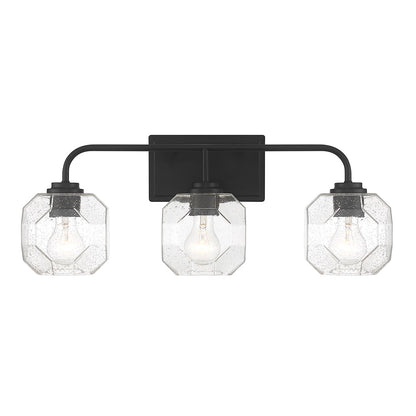 Savoy House Baldwin 24in 3-Light Vanity Light | Modern Matte Black and Clear Seeded Glass | Bathroom Vanity | 24 x 7.5 x 9.5 in | Model L8-4399-3-BK