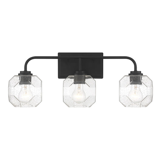 Savoy House Baldwin 24in 3-Light Vanity Light | Modern Matte Black and Clear Seeded Glass | Bathroom Vanity | 24 x 7.5 x 9.5 in | Model L8-4399-3-BK