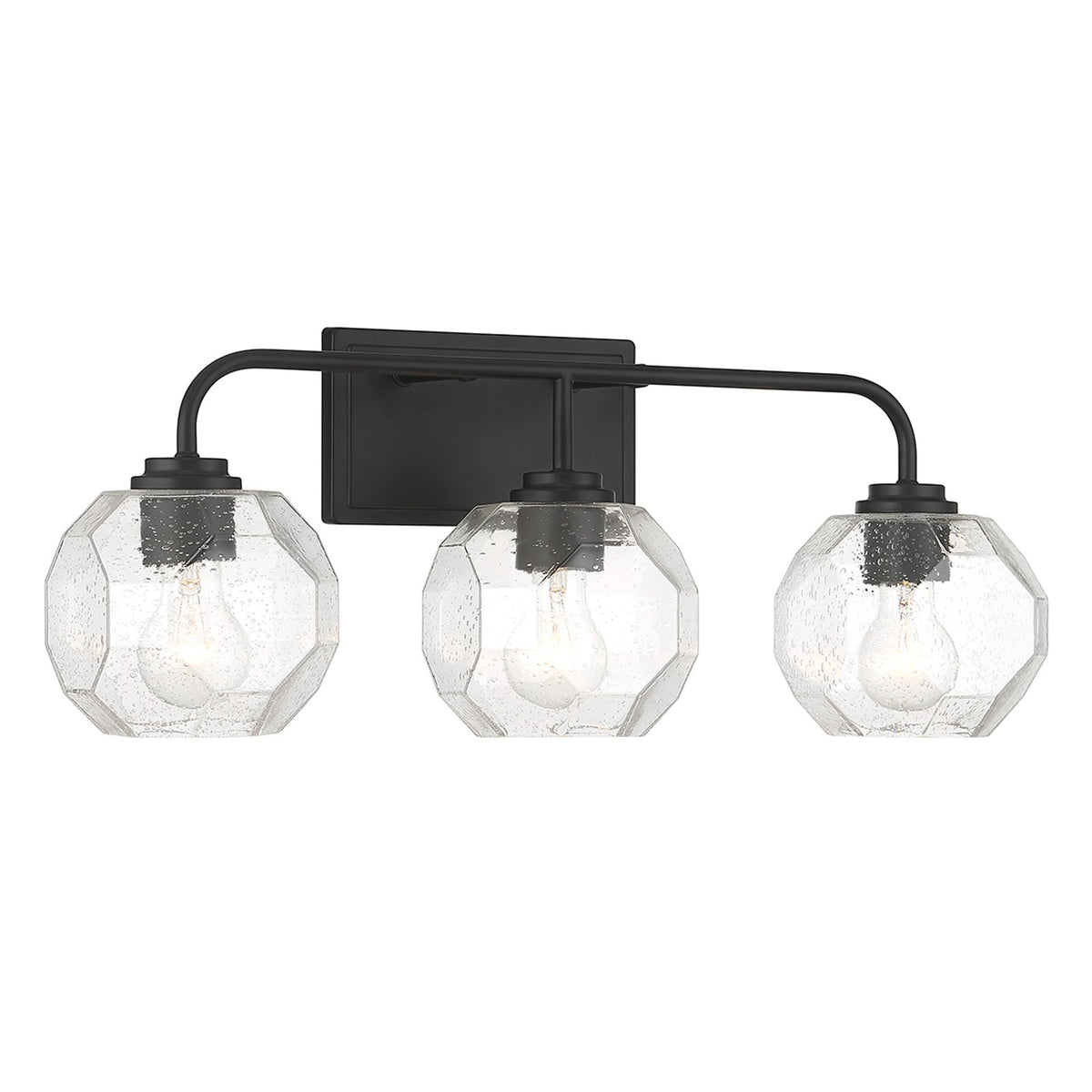Savoy House Baldwin 24in 3-Light Vanity Light | Modern Matte Black and Clear Seeded Glass | Bathroom Vanity | 24 x 7.5 x 9.5 in | Model L8-4399-3-BK