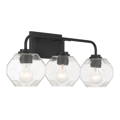 Savoy House Baldwin 24in 3-Light Vanity Light | Modern Matte Black and Clear Seeded Glass | Bathroom Vanity | 24 x 7.5 x 9.5 in | Model L8-4399-3-BK