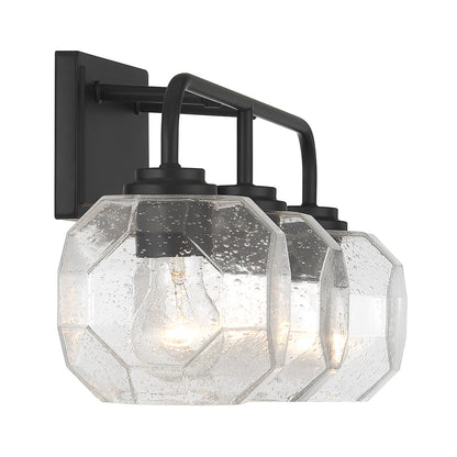 Savoy House Baldwin 24in 3-Light Vanity Light | Modern Matte Black and Clear Seeded Glass | Bathroom Vanity | 24 x 7.5 x 9.5 in | Model L8-4399-3-BK