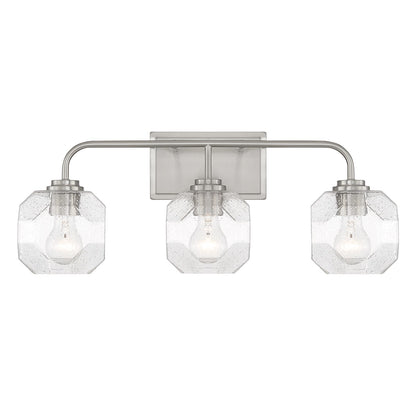 Savoy House Baldwin 24in 3-Light Vanity Light | Modern Satin Nickel and Clear Seeded Glass | Bathroom Vanity | 24 x 7.5 x 9.5 in | Model L8-4399-3-SN