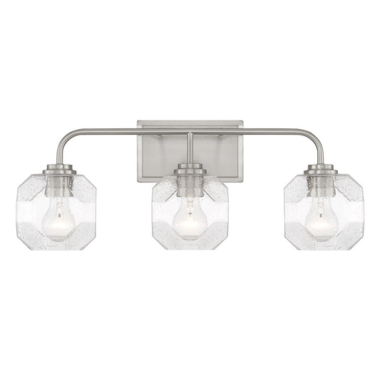 Savoy House Baldwin 24in 3-Light Vanity Light | Modern Satin Nickel and Clear Seeded Glass | Bathroom Vanity | 24 x 7.5 x 9.5 in | Model L8-4399-3-SN
