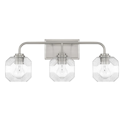 Savoy House Baldwin 24in 3-Light Vanity Light | Modern Satin Nickel and Clear Seeded Glass | Bathroom Vanity | 24 x 7.5 x 9.5 in | Model L8-4399-3-SN