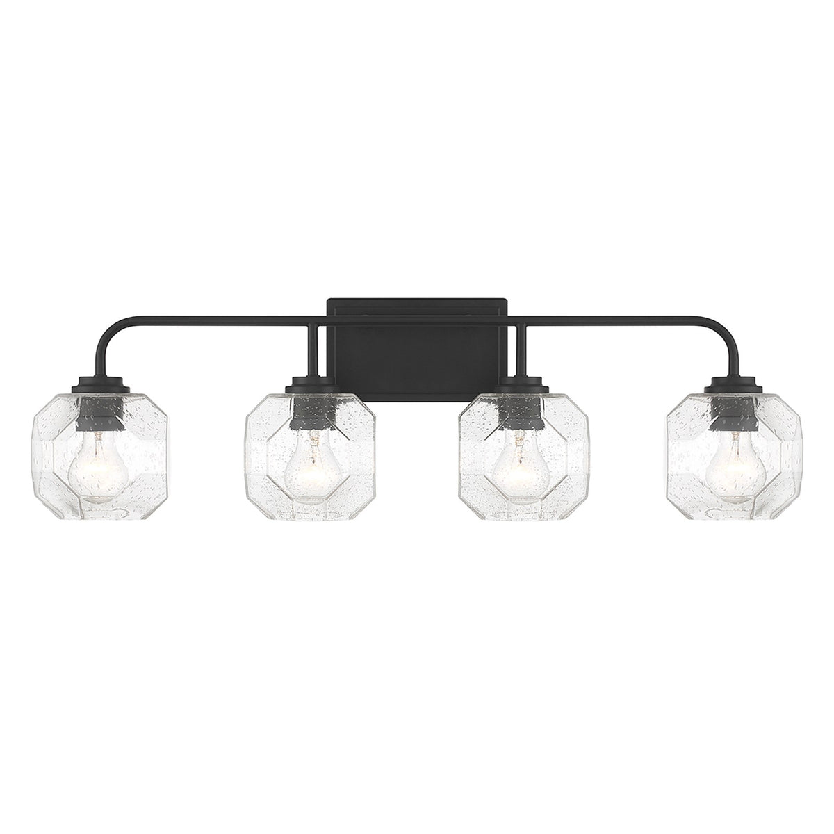 Savoy House Baldwin 32in 4-Light Vanity Light | Modern Matte Black and Clear Seeded Glass | Bathroom Vanity | 32 x 7.5 x 9.5 in | Model L8-4399-4-BK