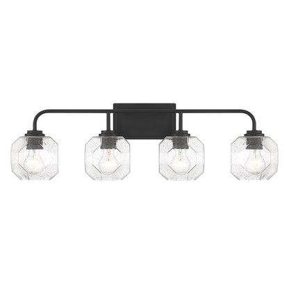 Savoy House Baldwin 32in 4-Light Vanity Light | Modern Matte Black and Clear Seeded Glass | Bathroom Vanity | 32 x 7.5 x 9.5 in | Model L8-4399-4-BK