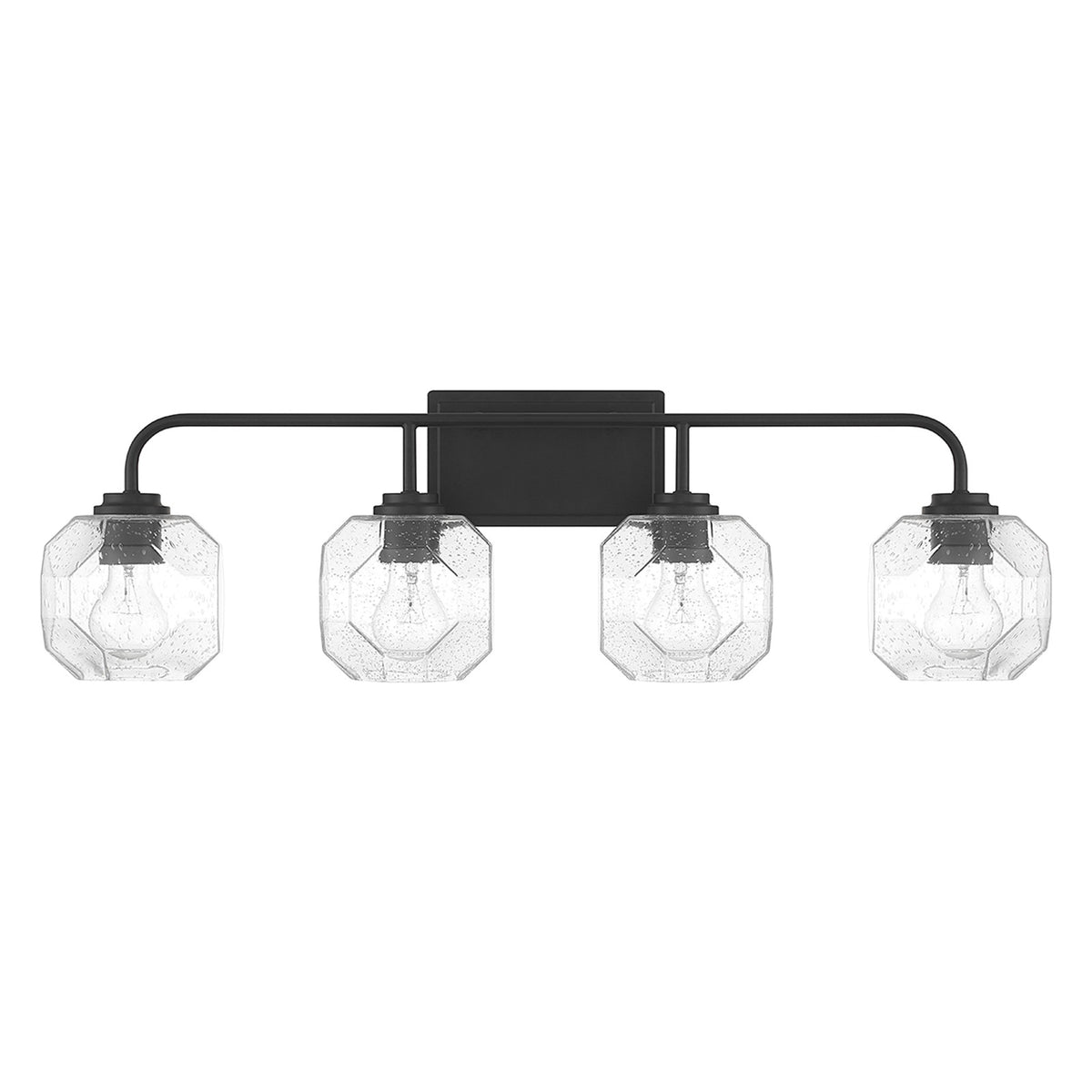 Savoy House Baldwin 32in 4-Light Vanity Light | Modern Matte Black and Clear Seeded Glass | Bathroom Vanity | 32 x 7.5 x 9.5 in | Model L8-4399-4-BK