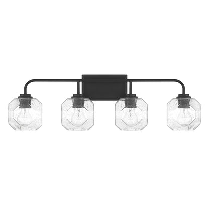 Savoy House Baldwin 32in 4-Light Vanity Light | Modern Matte Black and Clear Seeded Glass | Bathroom Vanity | 32 x 7.5 x 9.5 in | Model L8-4399-4-BK