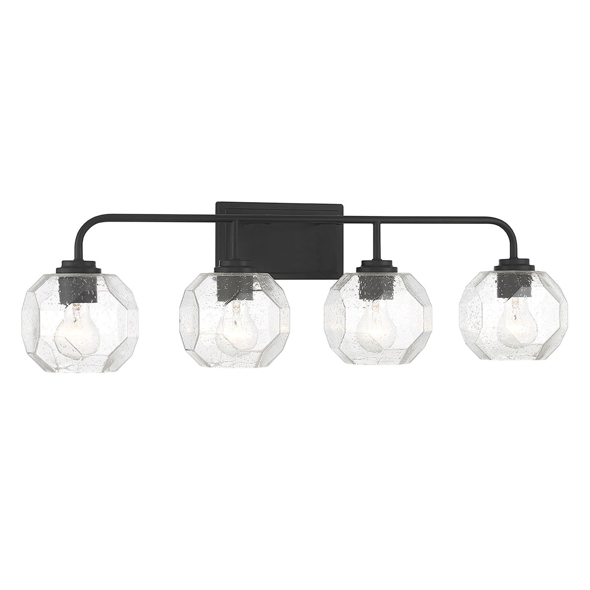 Savoy House Baldwin 32in 4-Light Vanity Light | Modern Matte Black and Clear Seeded Glass | Bathroom Vanity | 32 x 7.5 x 9.5 in | Model L8-4399-4-BK