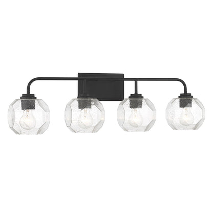 Savoy House Baldwin 32in 4-Light Vanity Light | Modern Matte Black and Clear Seeded Glass | Bathroom Vanity | 32 x 7.5 x 9.5 in | Model L8-4399-4-BK