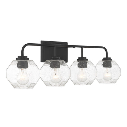 Savoy House Baldwin 32in 4-Light Vanity Light | Modern Matte Black and Clear Seeded Glass | Bathroom Vanity | 32 x 7.5 x 9.5 in | Model L8-4399-4-BK