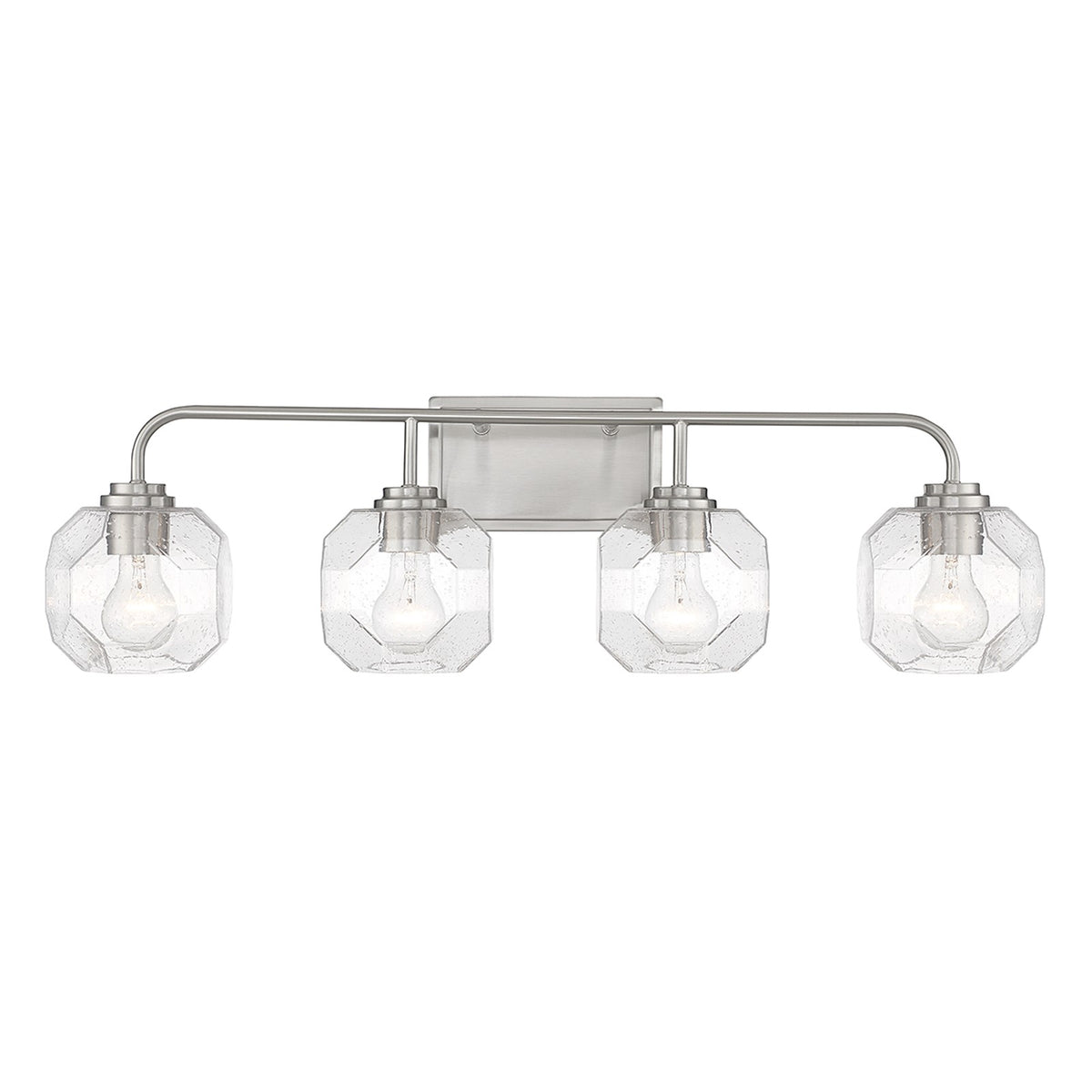 Savoy House Baldwin 32in 4-Light Vanity Light | Modern Satin Nickel and Clear Seeded Glass | Bathroom Vanity & Powder Room | Model L8-4399-4-SN