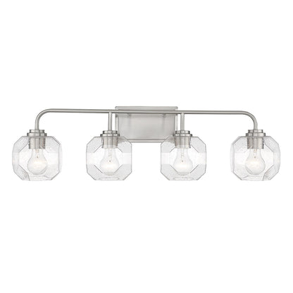 Savoy House Baldwin 32in 4-Light Vanity Light | Modern Satin Nickel and Clear Seeded Glass | Bathroom Vanity & Powder Room | Model L8-4399-4-SN