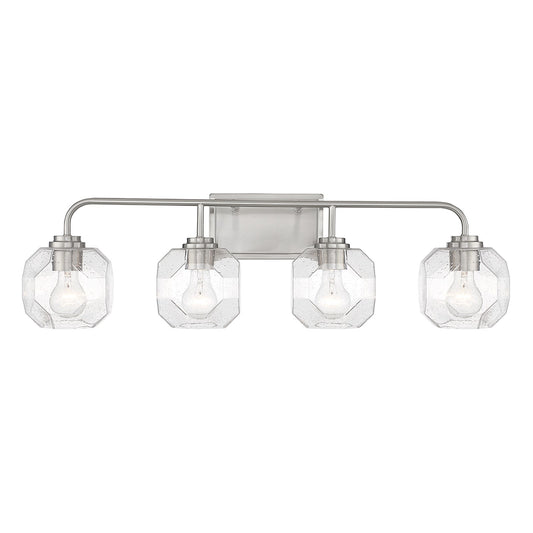 Savoy House Baldwin 32in 4-Light Vanity Light | Modern Satin Nickel and Clear Seeded Glass | Bathroom Vanity & Powder Room | Model L8-4399-4-SN