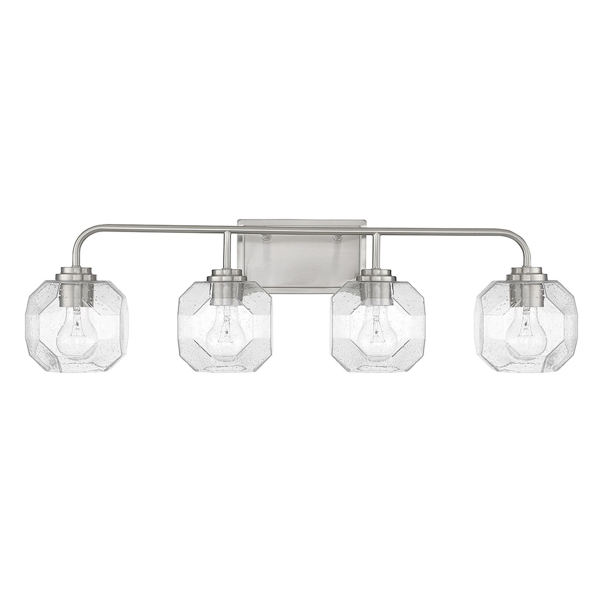 Savoy House Baldwin 32in 4-Light Vanity Light | Modern Satin Nickel and Clear Seeded Glass | Bathroom Vanity & Powder Room | Model L8-4399-4-SN