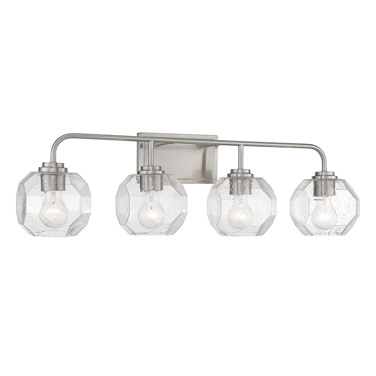 Savoy House Baldwin 32in 4-Light Vanity Light | Modern Satin Nickel and Clear Seeded Glass | Bathroom Vanity & Powder Room | Model L8-4399-4-SN