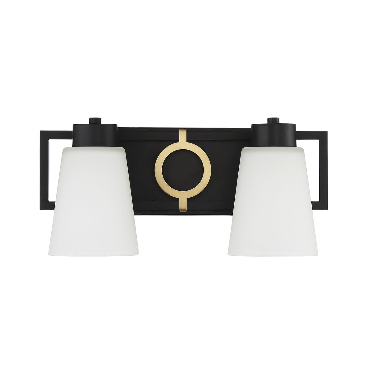 Savoy House Russo 15.5in 2-Light Vanity Light | Vintage Matte Black and Warm Brass White Glass | Bathroom Vanity | Model L8-4450-2-143