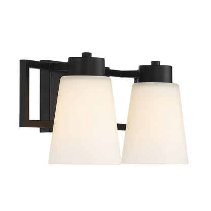 Savoy House Russo 15.5in 2-Light Vanity Light | Vintage Matte Black and Warm Brass White Glass | Bathroom Vanity | Model L8-4450-2-143