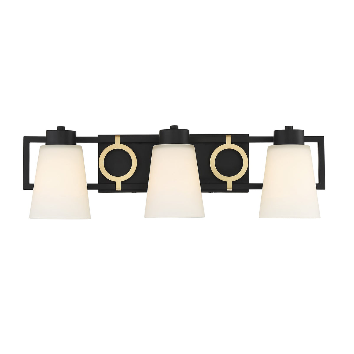 Savoy House Russo 24in 3-Light Vanity Light | Vintage Matte Black and Warm Brass White Glass | Bathroom Vanity | Model L8-4450-3-143