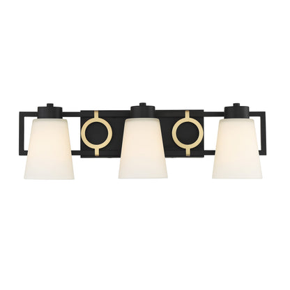 Savoy House Russo 24in 3-Light Vanity Light | Vintage Matte Black and Warm Brass White Glass | Bathroom Vanity | Model L8-4450-3-143