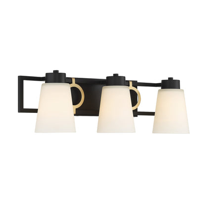 Savoy House Russo 24in 3-Light Vanity Light | Vintage Matte Black and Warm Brass White Glass | Bathroom Vanity | Model L8-4450-3-143