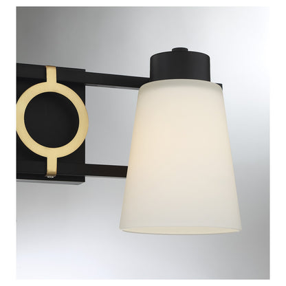 Savoy House Russo 24in 3-Light Vanity Light | Vintage Matte Black and Warm Brass White Glass | Bathroom Vanity | Model L8-4450-3-143