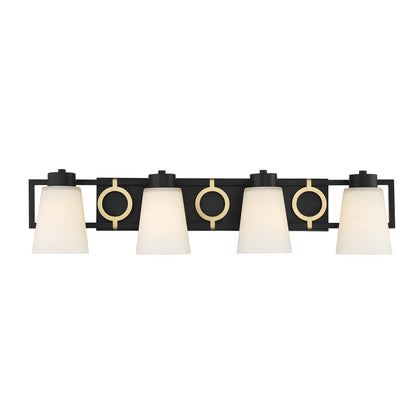Savoy House Russo 32in 4-Light Vanity Light | Vintage Matte Black and Warm Brass Glass | Bathroom Vanity & Powder Room | Model L8-4450-4-143