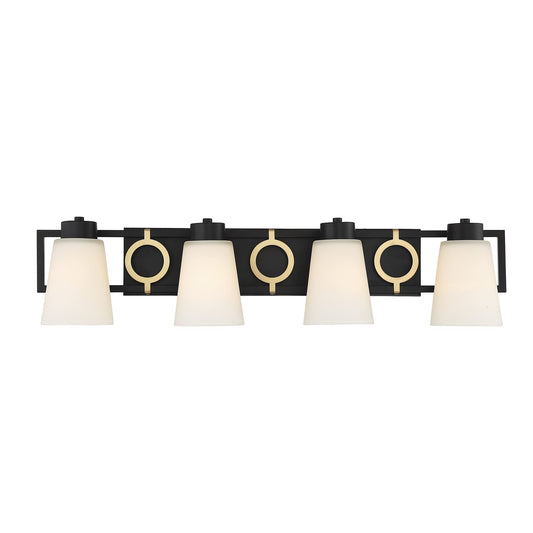 Savoy House Russo 32in 4-Light Vanity Light | Vintage Matte Black and Warm Brass Glass | Bathroom Vanity & Powder Room | Model L8-4450-4-143