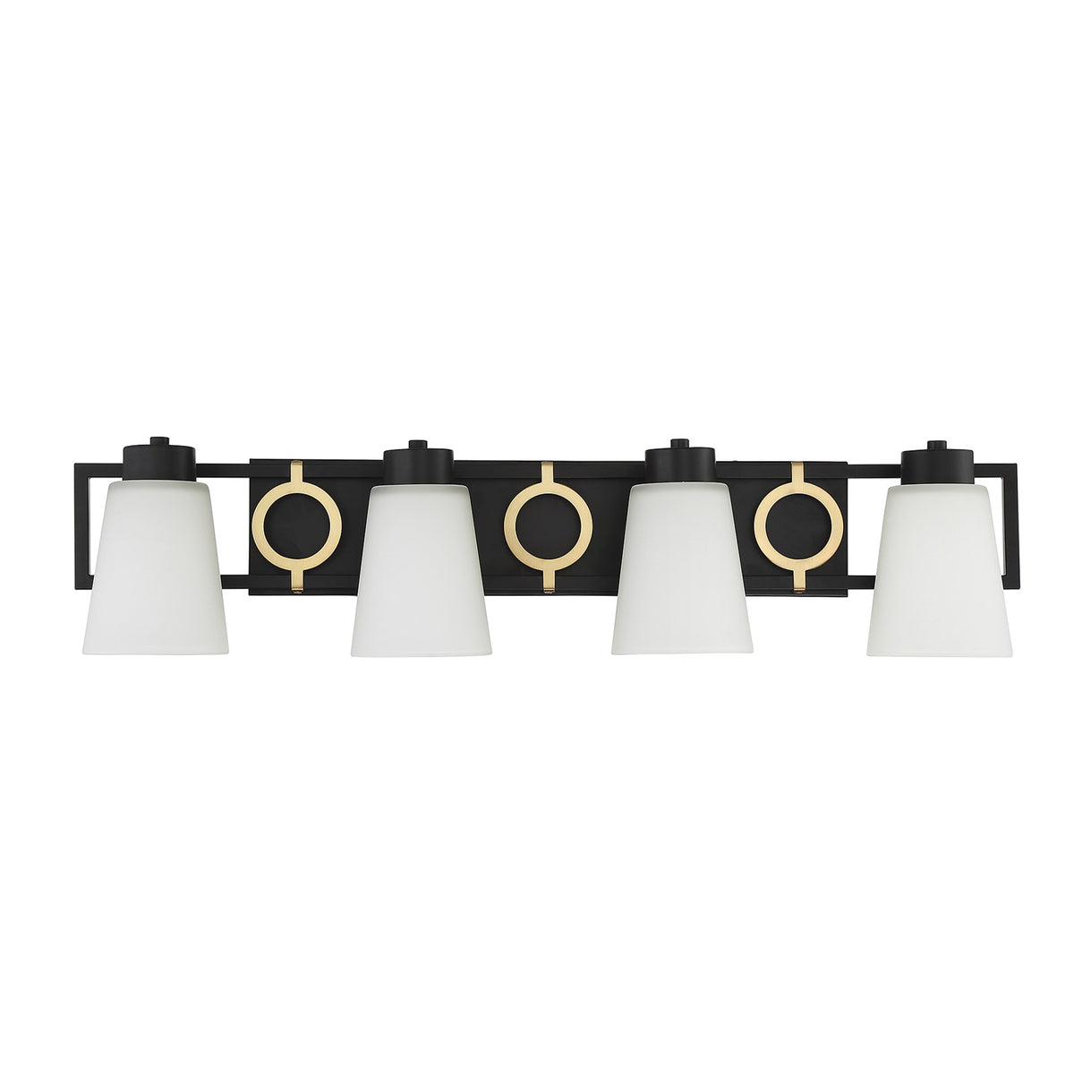 Savoy House Russo 32in 4-Light Vanity Light | Vintage Matte Black and Warm Brass Glass | Bathroom Vanity & Powder Room | Model L8-4450-4-143