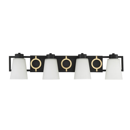 Savoy House Russo 32in 4-Light Vanity Light | Vintage Matte Black and Warm Brass Glass | Bathroom Vanity & Powder Room | Model L8-4450-4-143